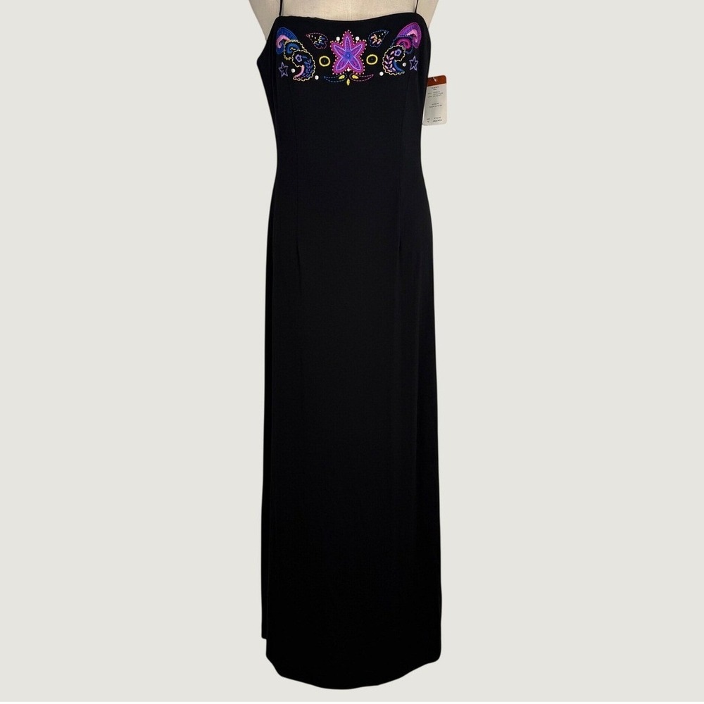 Adrianna Papell Boutique Y2K Embroidered‎ Strapless Maxi Dress Floral Sz 14 NEW